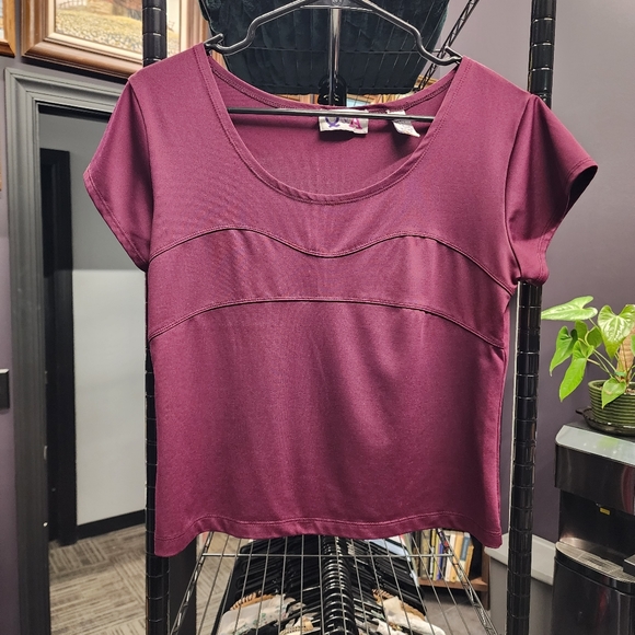 RETRO Y2K Q&A Maroon Short Sleeve Top L - Picture 1 of 4